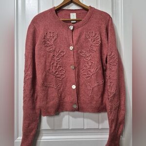 💝Womens Joie Floral Embossed Cardigan Sweater Size Large
